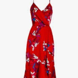 Chelsea 28 Women's High-Low Red Floral Faux Wrap Midi Dress Size XL